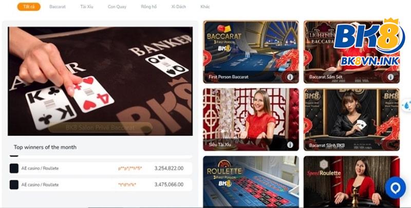Nhiều sảnh game Casino cho người chơi lựa chọn